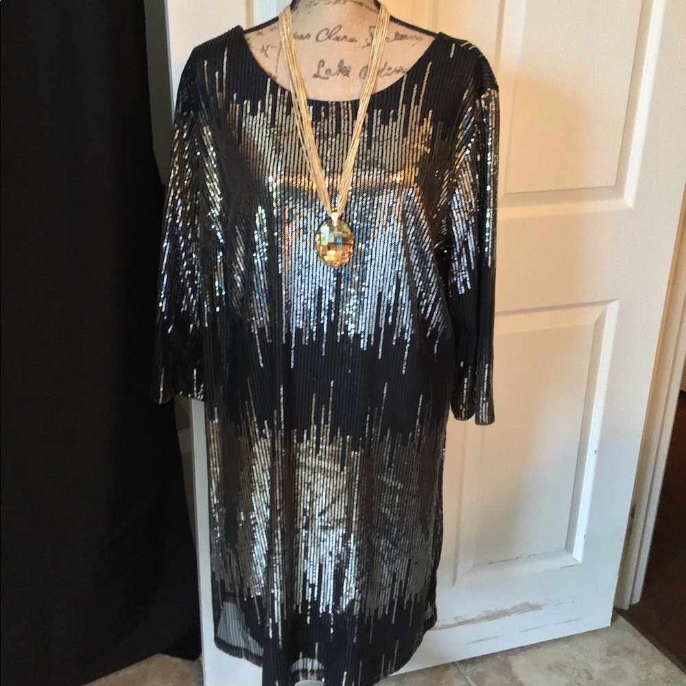 Black and Gold Sequin Cocktail Dress